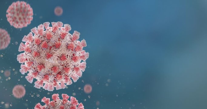 Microscopic view of Coronavirus COVID-19 (2019-nCoV) Visualization equal to Influenza, Flu or SARS. High quality realistic medical 3d rendering illustration animation for background in 4K and HD.