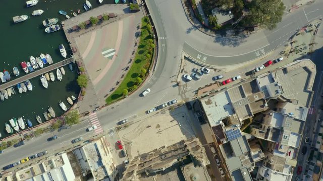 Aerial top view of Maltese roads. Msida marina. Malta country