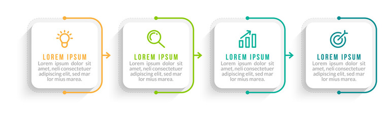 Minimal Business Infographics template. Timeline with 4 steps, options and marketing icons .Vector linear infographic with four circle conected elements. Can be use for presentation.