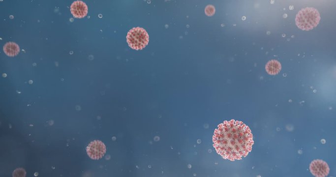 Microscopic view of Coronavirus COVID-19 (2019-nCoV) Visualization equal to Influenza, Flu or SARS. High quality realistic medical 3d rendering illustration animation for background in 4K and HD.
