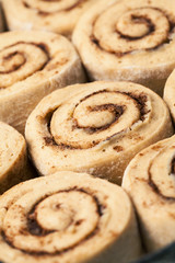 Close up of raw cinnabon rolls ready to bake