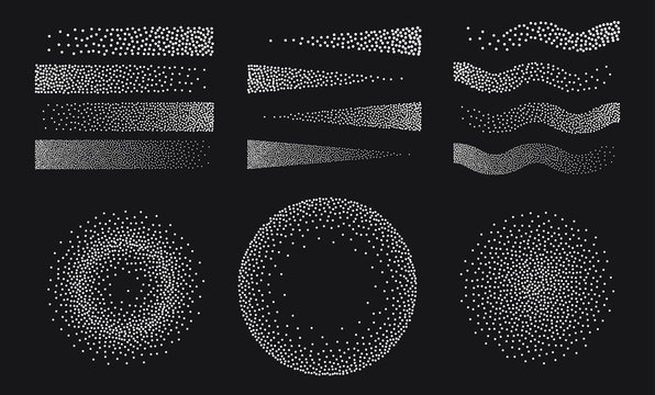 Set Universal Halftone Geometric Shapes For Design Black And White Color