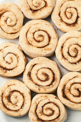 Close up of raw cinnabon rolls ready to bake