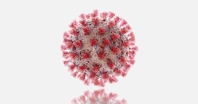 Microscopic view of Coronavirus COVID-19 (2019-nCoV) Visualization equal to Influenza, Flu or SARS. High quality realistic medical 3d rendering illustration animation for background in 4K and HD.