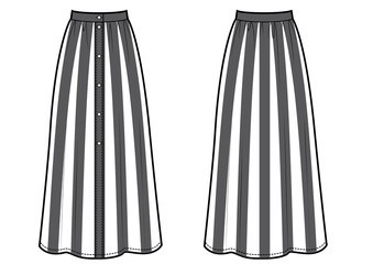 striped maxi skirt with buttons sketch. Buttons on front.