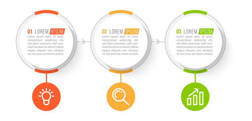 Minimal Business Infographics template. Timeline with 3 steps, options and marketing icons .Vector linear infographic with three circle conected elements. Can be use for presentation.