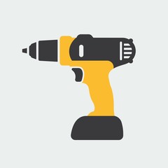 Cordless drill or driver with battery accumulator. Flat style vector illustration of power tool for drilling.