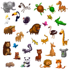 big set of animals isolated on white, pencil style