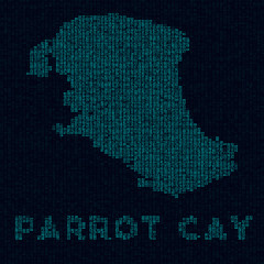 Parrot Cay tech map. Island symbol in digital style. Cyber map of Parrot Cay with island name. Modern vector illustration.