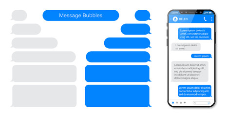 Smart Phone chatting sms template bubbles. Place your own text to the message clouds. Compose dialogues using samples bubbles. - obrazy, fototapety, plakaty