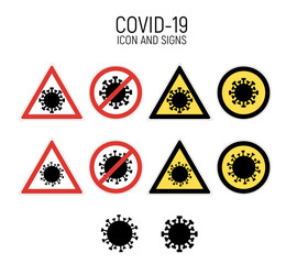 Corona virus Covid-19 traffic signs and virus icons vector illustration