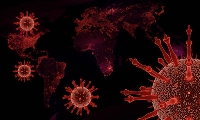 Coronavirus disease COVID-19 infection medical illustration. Pathogen respiratory influenza covid virus cells. New official name for Coronavirus disease named COVID-19. 3D Rendering.