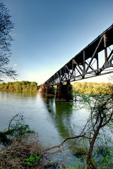An old rusty railroad trestle over the Catawba river.