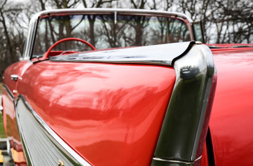 close up view of vintage red automobile