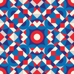 Abstract geometric background. Seamless pattern design. Blue and red colors. Mosaic decorative structure. Vector illustration. 