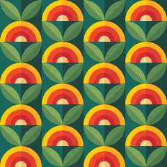 Wallpaper murals 1950s Fruits and leaves nature background. Mid-century modern art vector. Abstract geometric seamless pattern. Decorative ornament in retro vintage design flat style. Floral backdrop.