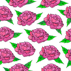 Vector seamless colorful pattern with peonies.