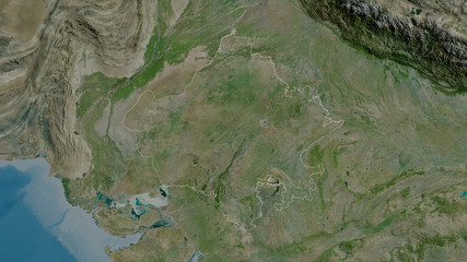 Rajasthan, India - outlined. Satellite