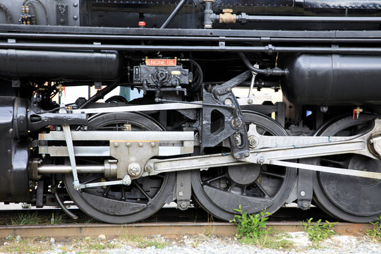 Skagway, Alaska / USA - August 12, 2019: An old steam locomotive in Skagway town, Skagway, Alaska, USA