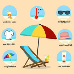 beach icons set vector sun safety