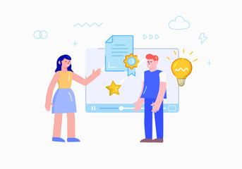 Flat Style Design Young Boy Online Education Vector Illustration