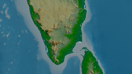 Tamil Nadu, India - outlined. Physical