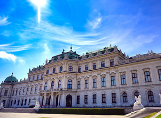 Vienna, Austria - May 17, 2019 : Baroque palace Belvedere is a historic building complex in Vienna, Austria, consisting of two Baroque palaces with a beautiful garden between them.