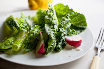 Romaine and radish salad with buttermilk lemon dressing