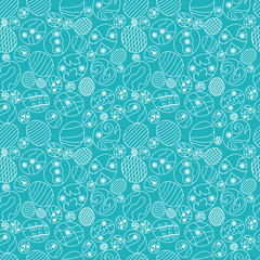 Easter eggs seamless pattern on stroke outline. Easter holiday background for printing, wallpaper or fabric. Doodle design.