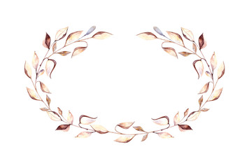 Fototapeta premium Frame with herbarium flowers, dry leaves. Watercolor painting
