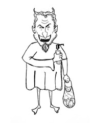 caricature of mad quarantine man with sanitizer and lemons standing isolated on white