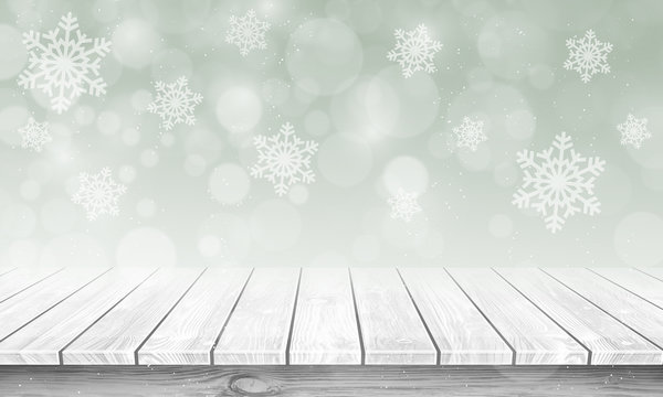 Empty white table with abstract christmas background