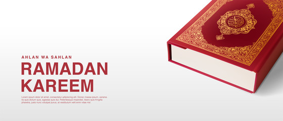 Ramadan Kareem Vector Illustration Background Template 3d Realistict Quran Design. Eid mubarak, Islamic banner, poster, web, flyer, illustration, brochure