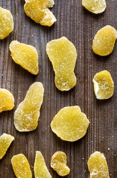 Overhead view of candied ginger&dagger;slices