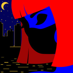 Young beautiful woman in a protective mask on a background of the night city.