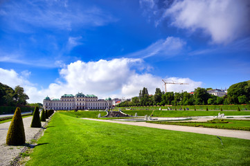 Vienna, Austria - May 17, 2019 : Baroque palace Belvedere is a historic building complex in Vienna, Austria, consisting of two Baroque palaces with a beautiful garden between them.