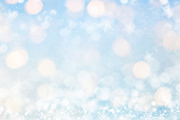 Blurred background with bokeh. Christmas and Happy New Year greeting card.