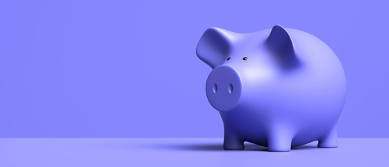 Piggy bank blue, on blue background. 3d illustration