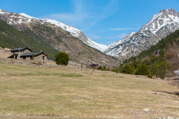 Beautiful sunny day at the entrance to the Incles Valley in Andorra a winter sunshine.