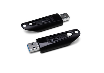 USB memory isolated on white. USB memory with black body, included clipping path