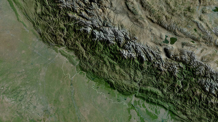Uttarakhand, India - outlined. Satellite