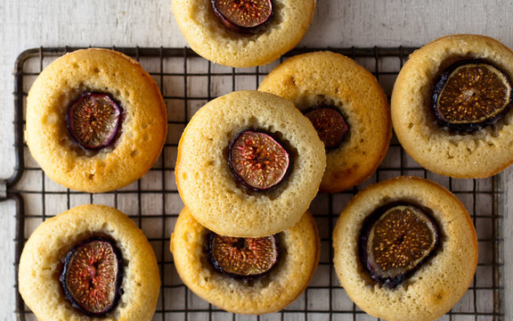 Overhead View Of Freshly Baked Fig Hazelnut Financiers