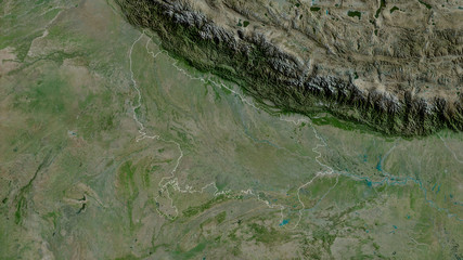 Uttar Pradesh, India - outlined. Satellite
