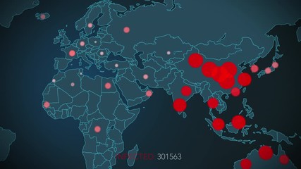 Covid-19 map confirmed cases report worldwide globally. Coronavirus disease 2019 situation update worldwide. Maps show where the coronavirus has spread. 4K - Powered by Adobe