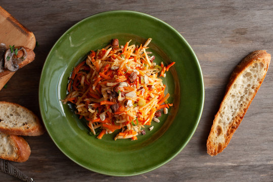 Overhead view of carrot and celery root salad