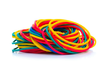 Stationery multicolored rubber bands on a white background isolation