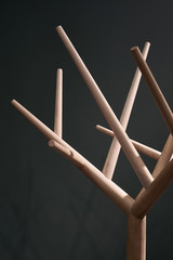 Closeup view at fancy wood hook hanger indoors