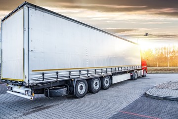 Truck, delivery of cargo. A plane to the sky. delivery transport