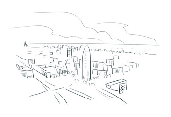 Barcelona Spain Europe vector sketch city illustration line art