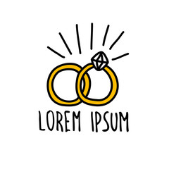 wedding rings doodle icon, vector illustration